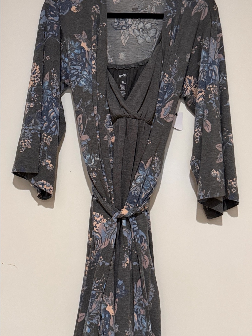 Sonoma Floral Maternity/Nursing Robe & Night Gown Set- Gray Blue & Pink Flowers